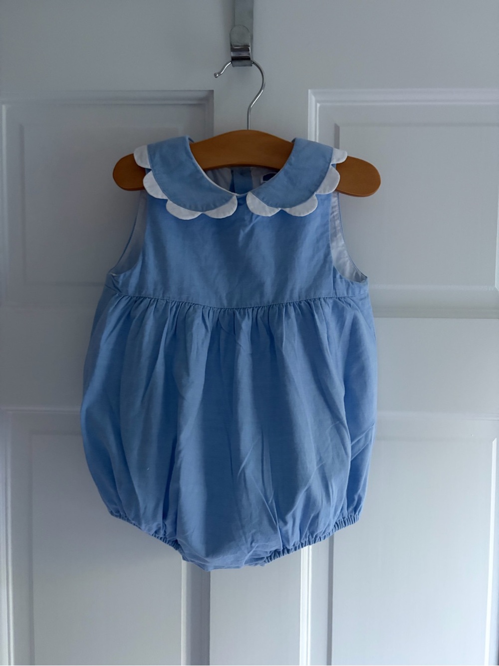 Jacadi Blue Bubble Romper with White Scallop Collar size 18m